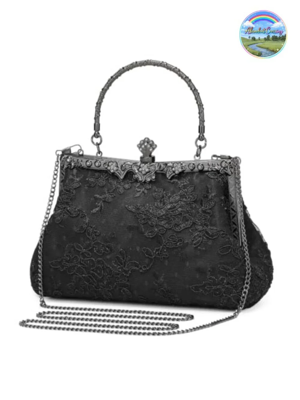 Vintage Lace Floral Evening Clutch with Detachable Chain